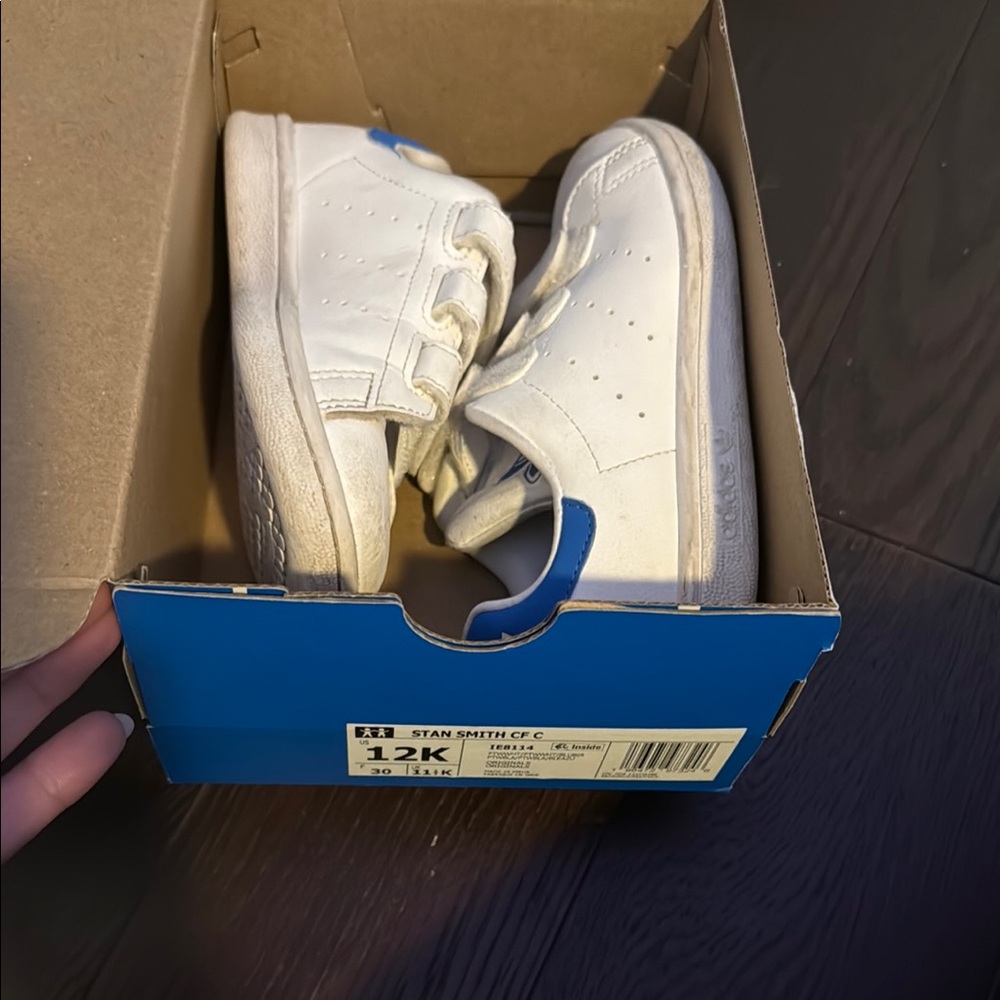 Adidas Kids' Stan Smith White and Blue Shoes
